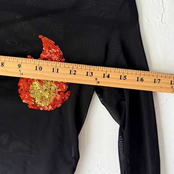 Topshop Tee and Cake Flame Sequin Sheer Mesh Top Size XS Rave Festival Y2K - Picture 6 of 7